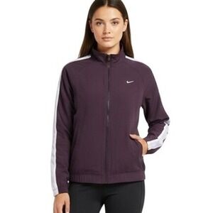 Nike Large 12/14 Track Jacket Full Zip Purple White Stripe Athletic Womens Sport
